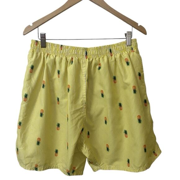 Uzzi Mens Size XXL Yellow White Striped Pineapple Swim Trunks Shorts Brief Liner - Picture 1 of 8